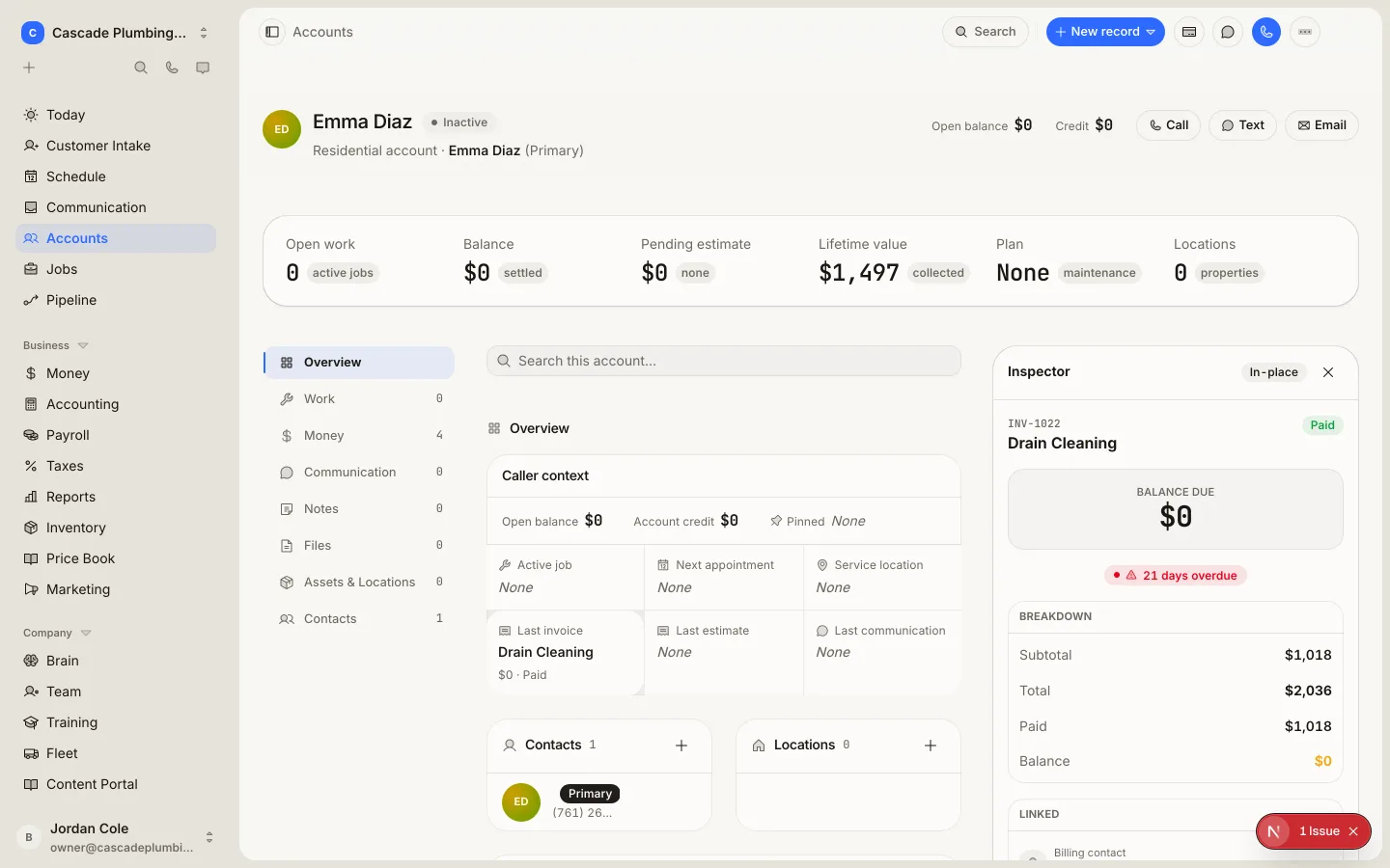 Thorbis CRM — every customer on one living record
