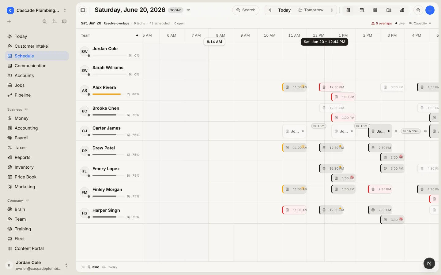 Thorbis dispatch board — crews, jobs, and routes on one live screen